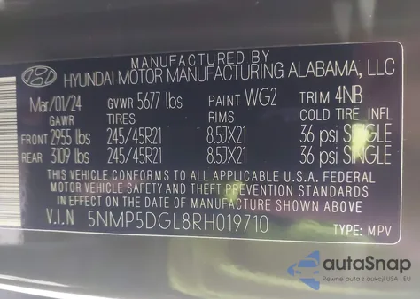 2024 Hyundai Santa Fe Calligraphy из США, поврежденный, VIN 5NMP5DGL8RH019710